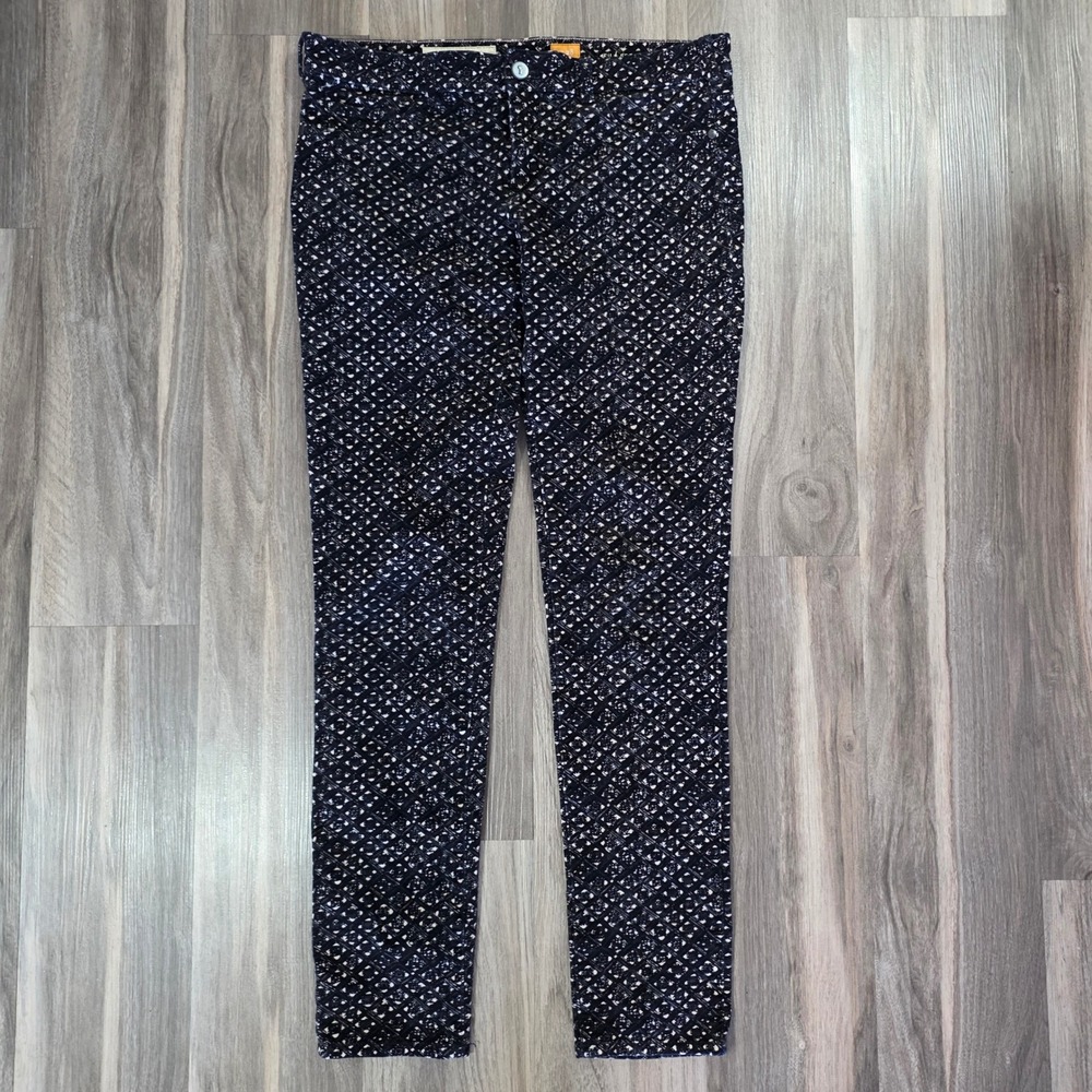 Pilcro and the Letterpress Serif Corduroy Pants Blue White Diamond Print Size 28